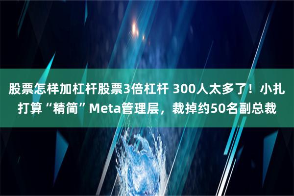 股票怎样加杠杆股票3倍杠杆 300人太多了！小扎打算“精简”Meta管理层，裁掉约50名副总裁