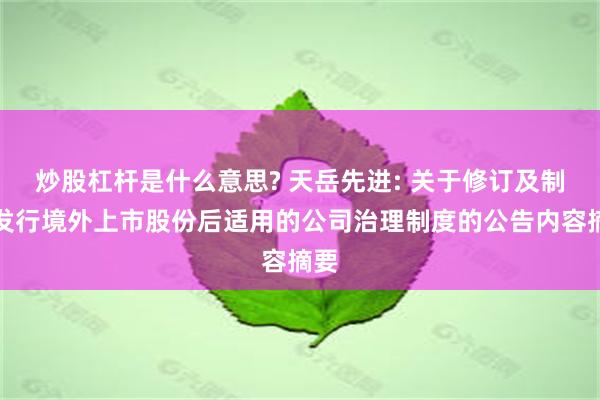 炒股杠杆是什么意思? 天岳先进: 关于修订及制定发行境外上市股份后适用的公司治理制度的公告内容摘要